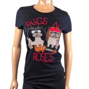David & Goliath Luxury Tee Pugs & Roses Alternative Rock Dog Lover Tshirt Small